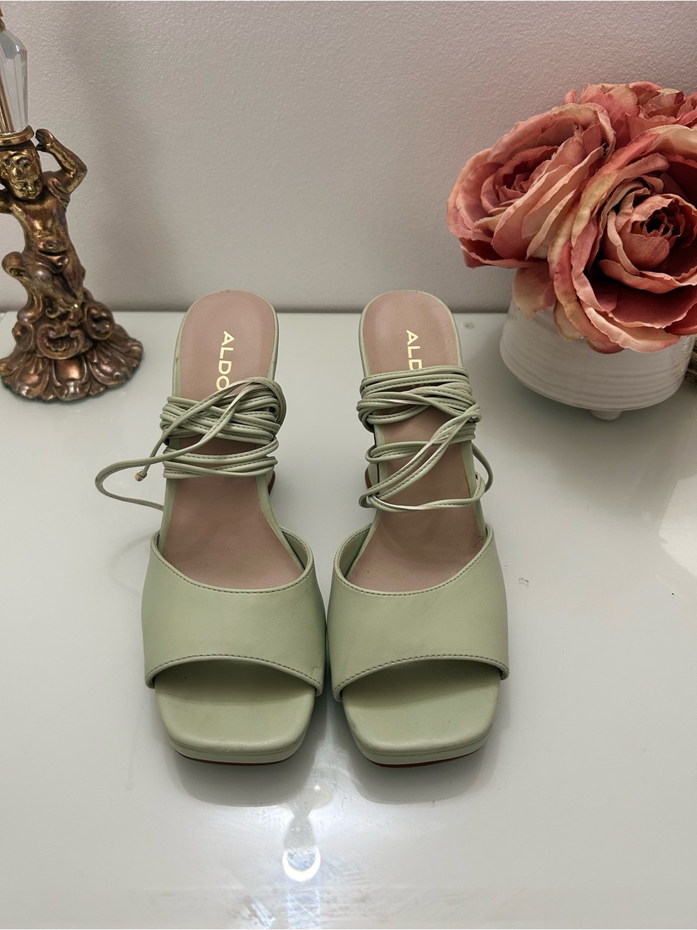ALDO Sage Green Lace-Up Square Toe Heeled Sandals